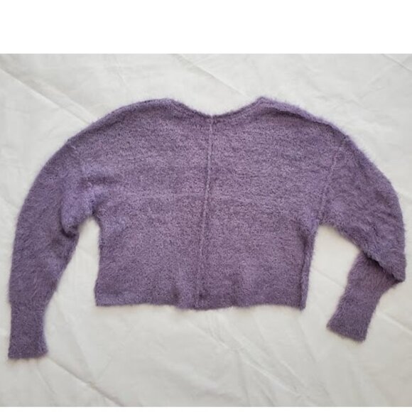 Free People Icing V-Neck Pullover Lavender Fuzzy Bouclé Knit Sweater Size S - Picture 7 of 11